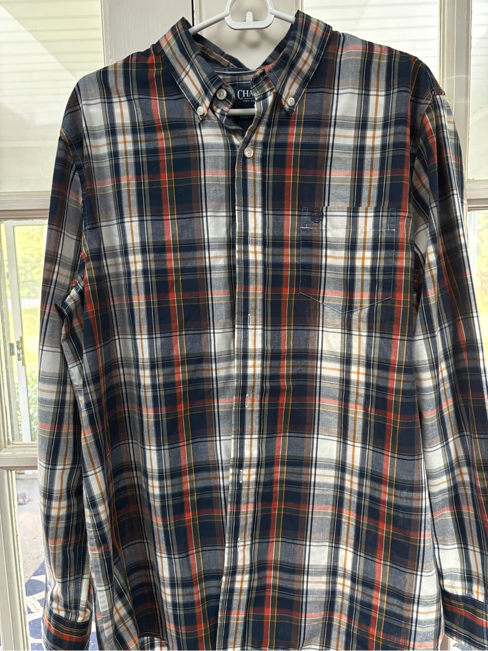 Chaps Plaid Button-Down Shirt in Navy, White & Rust